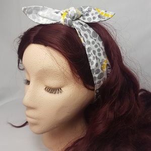Handmade Print Knot Headband Yellow and grey Bandana